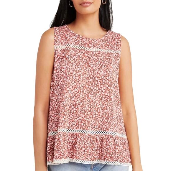 Anthropologie Maeve Quinn Floral Lace Crossover Back Peplum Top Size Small - Picture 1 of 14